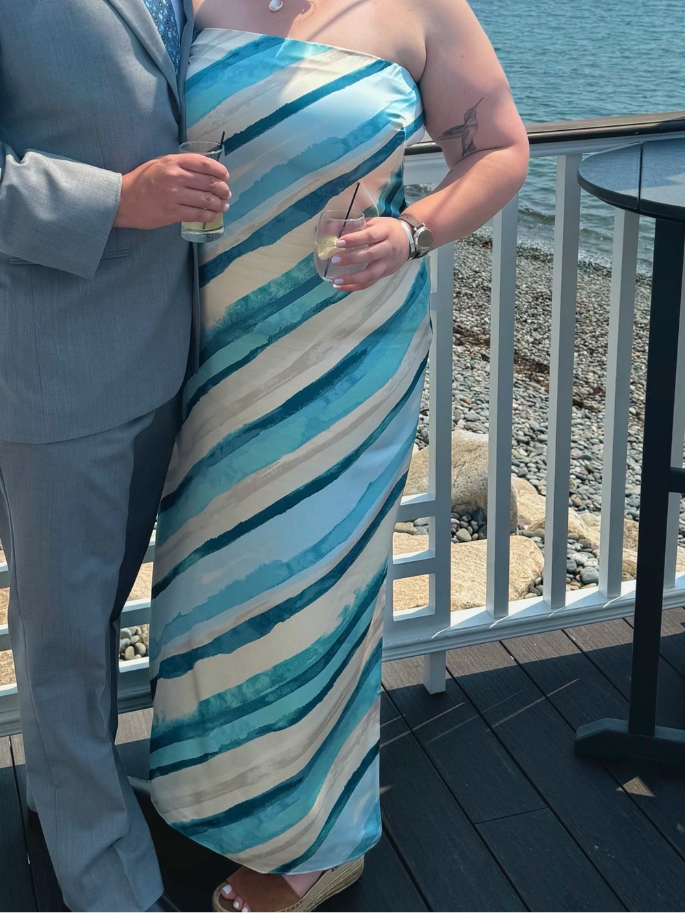Abercrombie & Fitch Teal, Aqua & Cream Strapless Satin Dress
